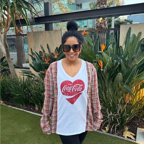 Coca-Cola long sleeve reworked flannel vneck tee - Picture 3 of 6
